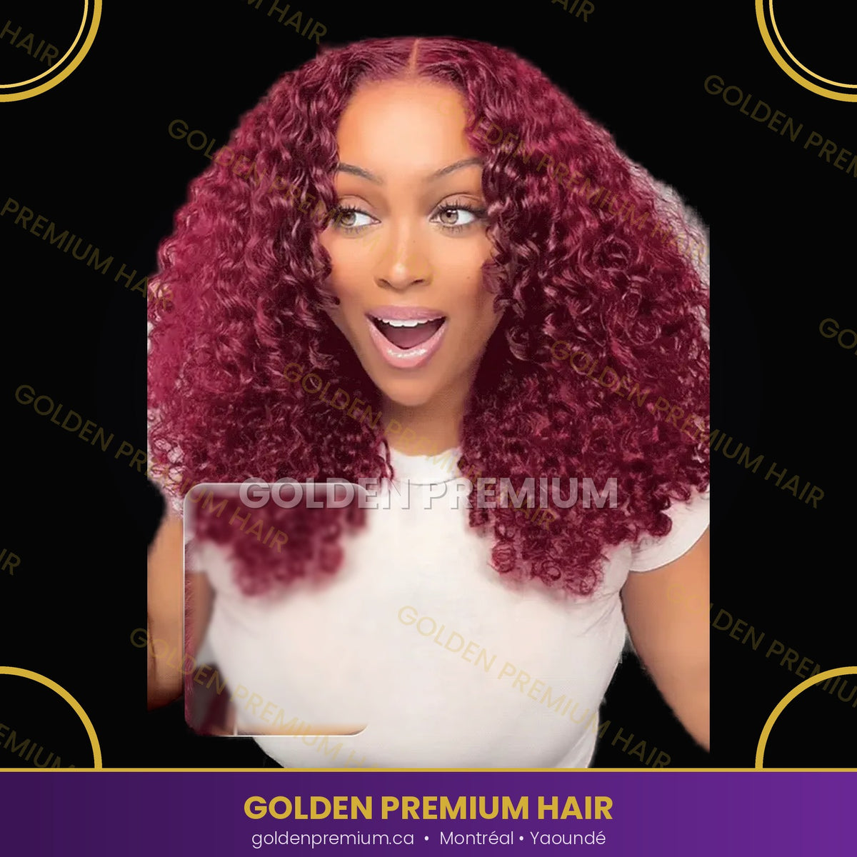 golden premium RubyCoil 99J — Burgundy Curly Lace Front Wig