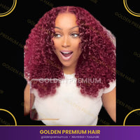 golden premium RubyCoil 99J — Burgundy Curly Lace Front Wig