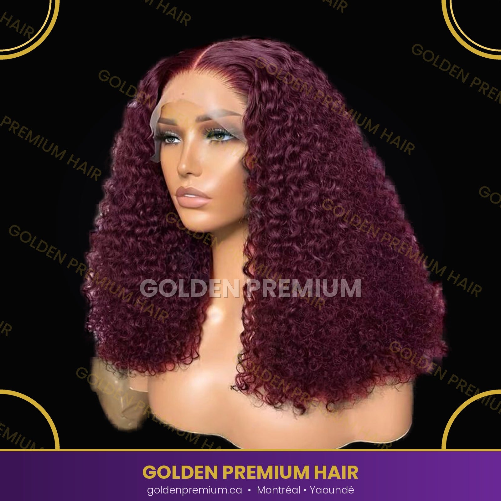 golden premium RubyCoil 99J — Burgundy Curly Lace Front Wig