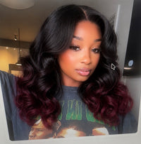 Golden Premium Midnight Burgundy Body Wave – 13x6 Transparent Lace Front Wig