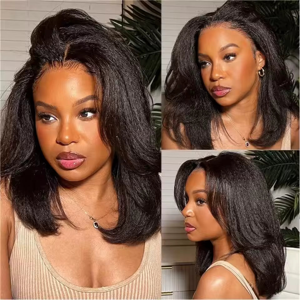 Golden Premium yaki lisse baguettée courte avec ™ 13×4 transparente 35,5 cm Noire