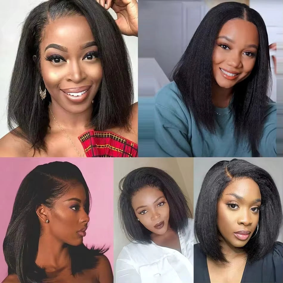 Golden Premium yaki lisse baguettée courte avec ™ 13×4 transparente 35,5 cm Noire