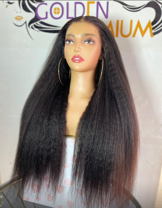 Golden Premium CrownFit™ 13×6 Glueless Wig Yaki Straight | Adjustable Drawstring | 100% Human Hair