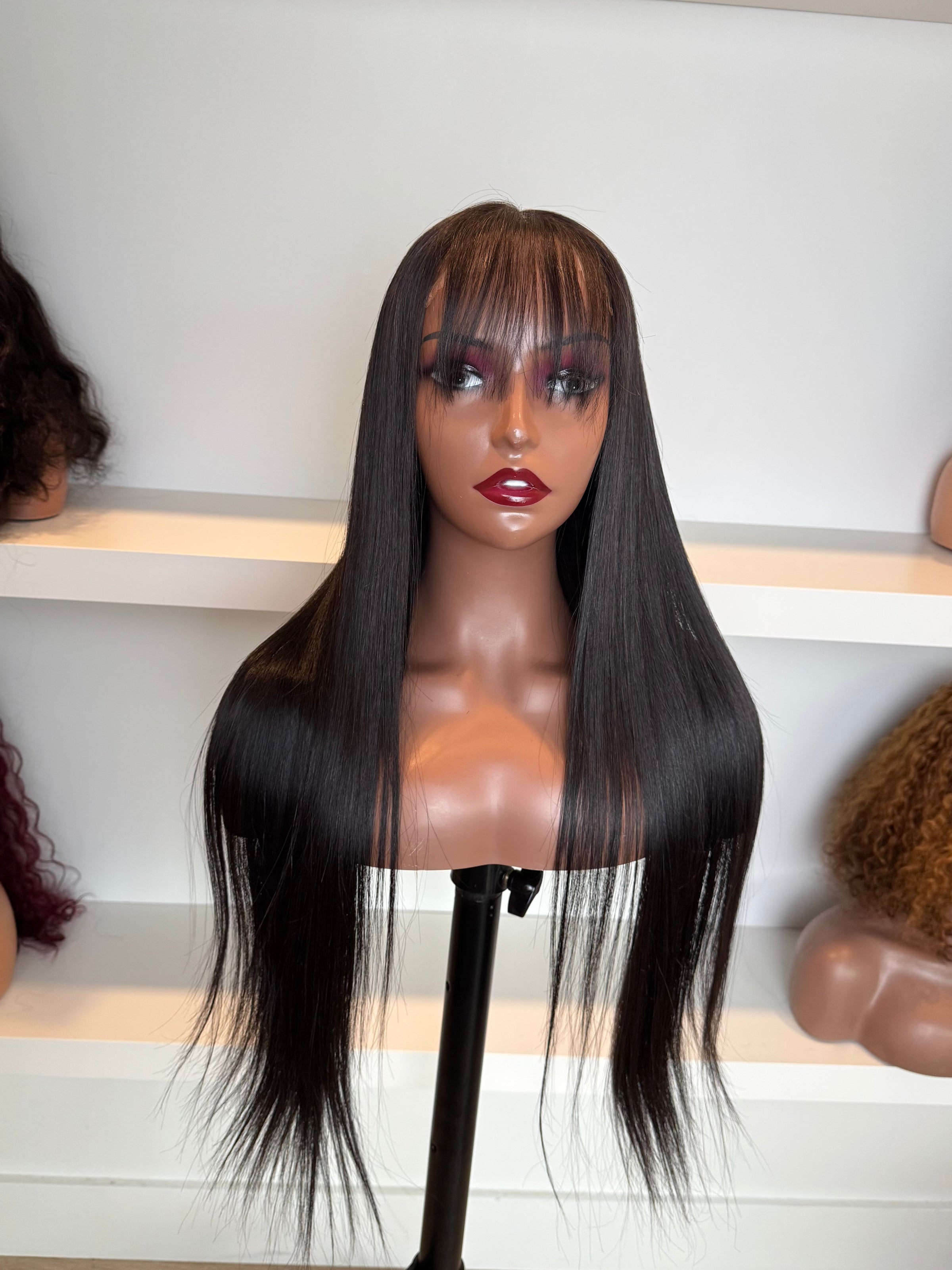 Luxe Midnight Silk Straight Fringe Lace Wig closure wig 30 inch