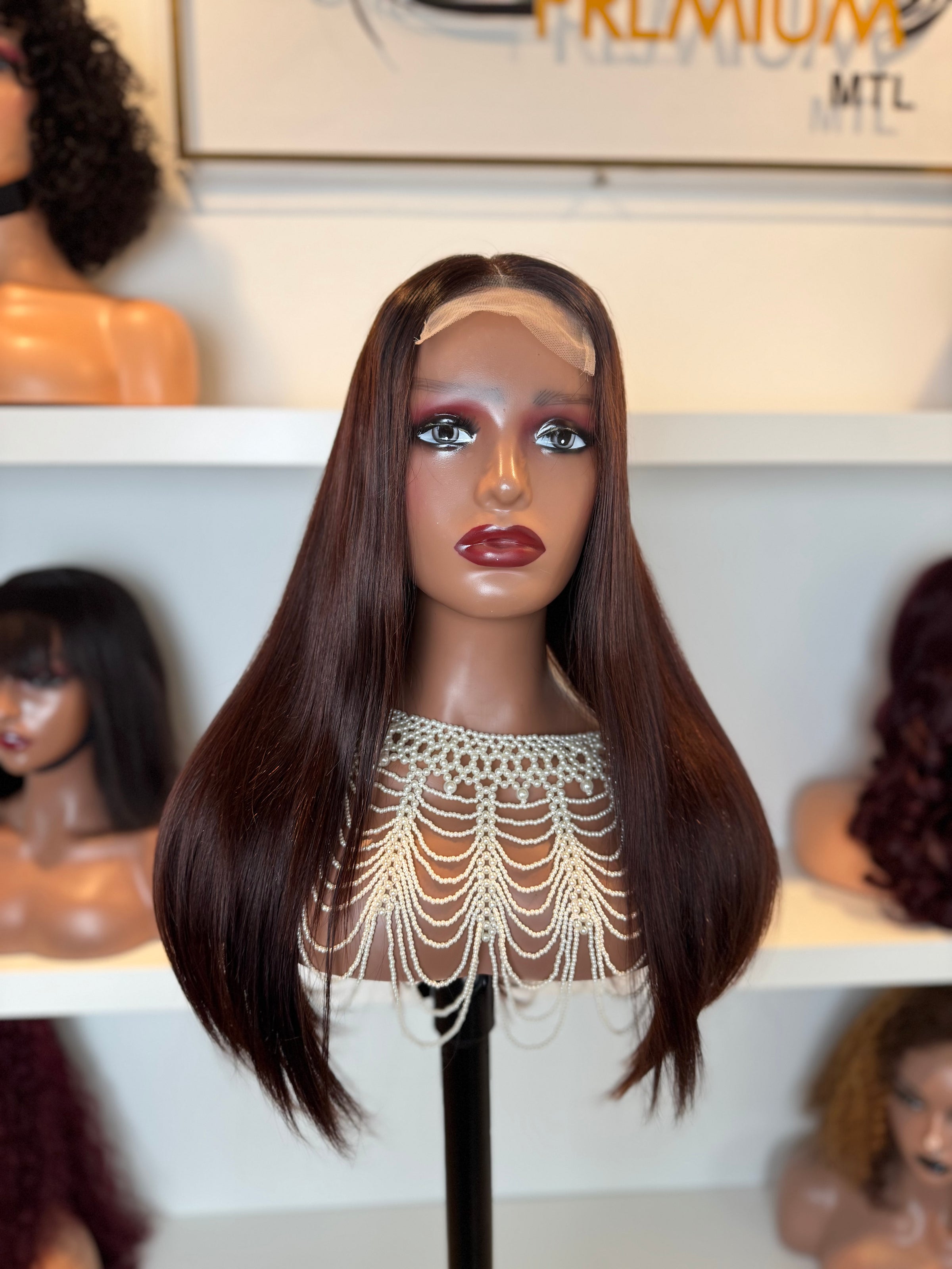 Chestnut Cocoa Silk Straight Vietnamese frontal Wig 22 inch