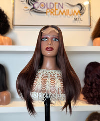 Chestnut Cocoa Silk Straight Vietnamese frontal Wig 22 inch