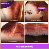 Goldenpremium Hair 13x6 Three-Go™ Glueless Silky body wave  Wig – Reddish Brown 100% Human Hair Lace Front Wig with Drawstring, Pre-Plucked HD Lace, Effortless Install