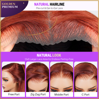 Goldenpremium Hair 13x6 Three-Go™ Glueless Silky body wave  Wig – Reddish Brown 100% Human Hair Lace Front Wig with Drawstring, Pre-Plucked HD Lace, Effortless Install