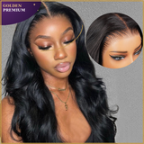 Golden PH Three-Go™ 13x6 Glueless Body Wave Human Hair Wig | Natural Black, No Glue Needed, Adjustable Drawstring, Lace Front