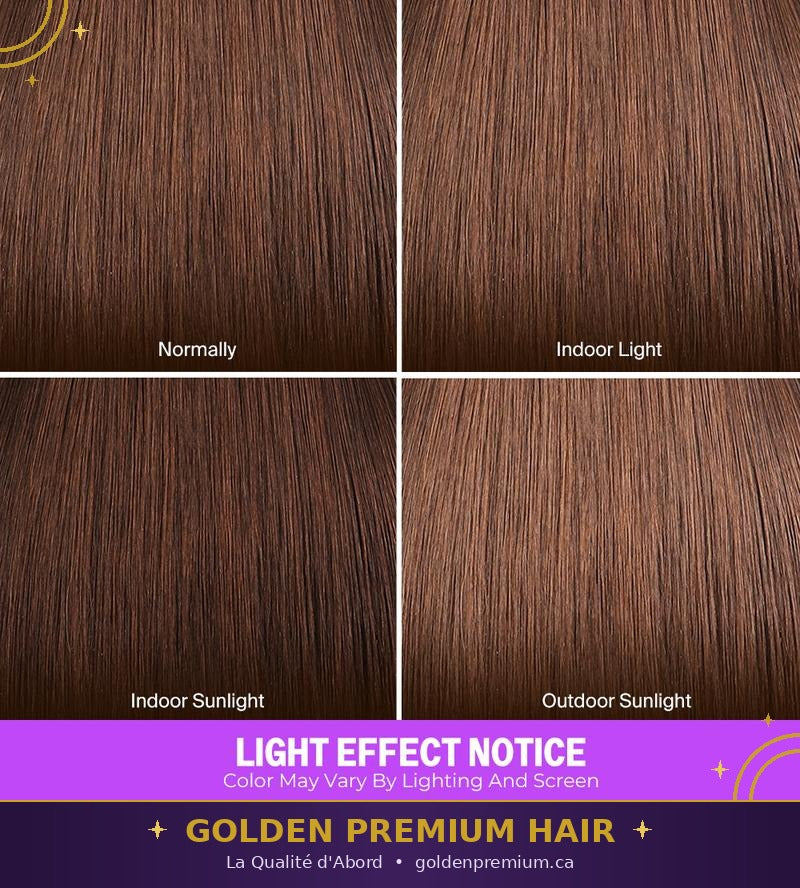 Perruque droite sans colle Golden Premium LuxeFlow 13x6 marron chocolat – Ajustement à cordon de serrage | 100 % cheveux naturels