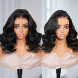 Golden Premium Signature 13x6 Transparent Lace Body Wave Bob Glueless Wig – 160% Density | Invisible Knots | Natural Black