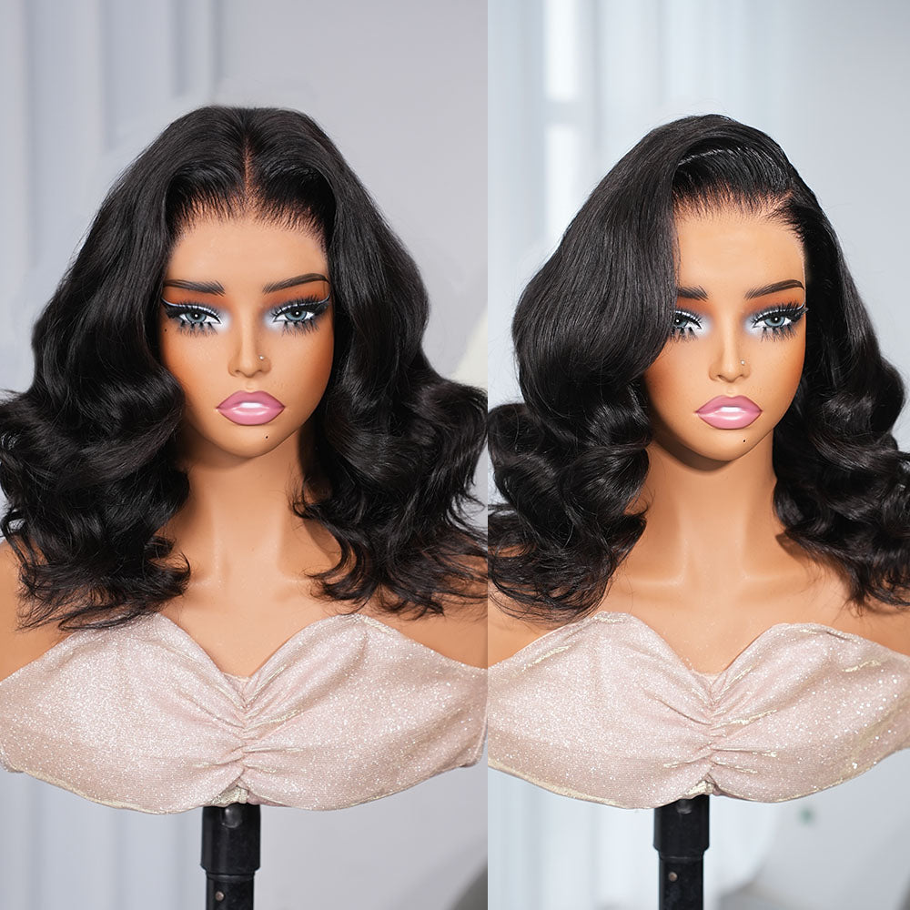 Golden Premium Signature 13x6 Transparent Lace Body Wave Bob Glueless Wig – 160% Density | Invisible Knots | Natural Black
