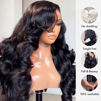 Golden Premium 13x6 Perruque ondulée sans colle noir | Cheveux humains
