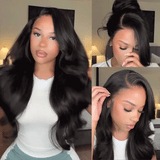 Golden Premium 13x6 Perruque ondulée sans colle noir | Cheveux humains