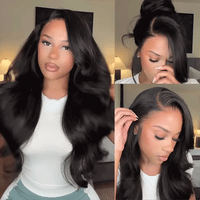 Golden Premium 13x6 Perruque ondulée sans colle noir | Cheveux humains
