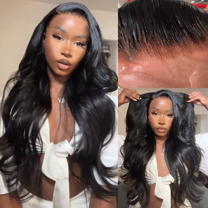 Golden Premium 13x6 Perruque ondulée sans colle noir | Cheveux humains