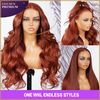Goldenpremium Hair 13x6 Three-Go™ Glueless Silky body wave  Wig – Reddish Brown 100% Human Hair Lace Front Wig with Drawstring, Pre-Plucked HD Lace, Effortless Install