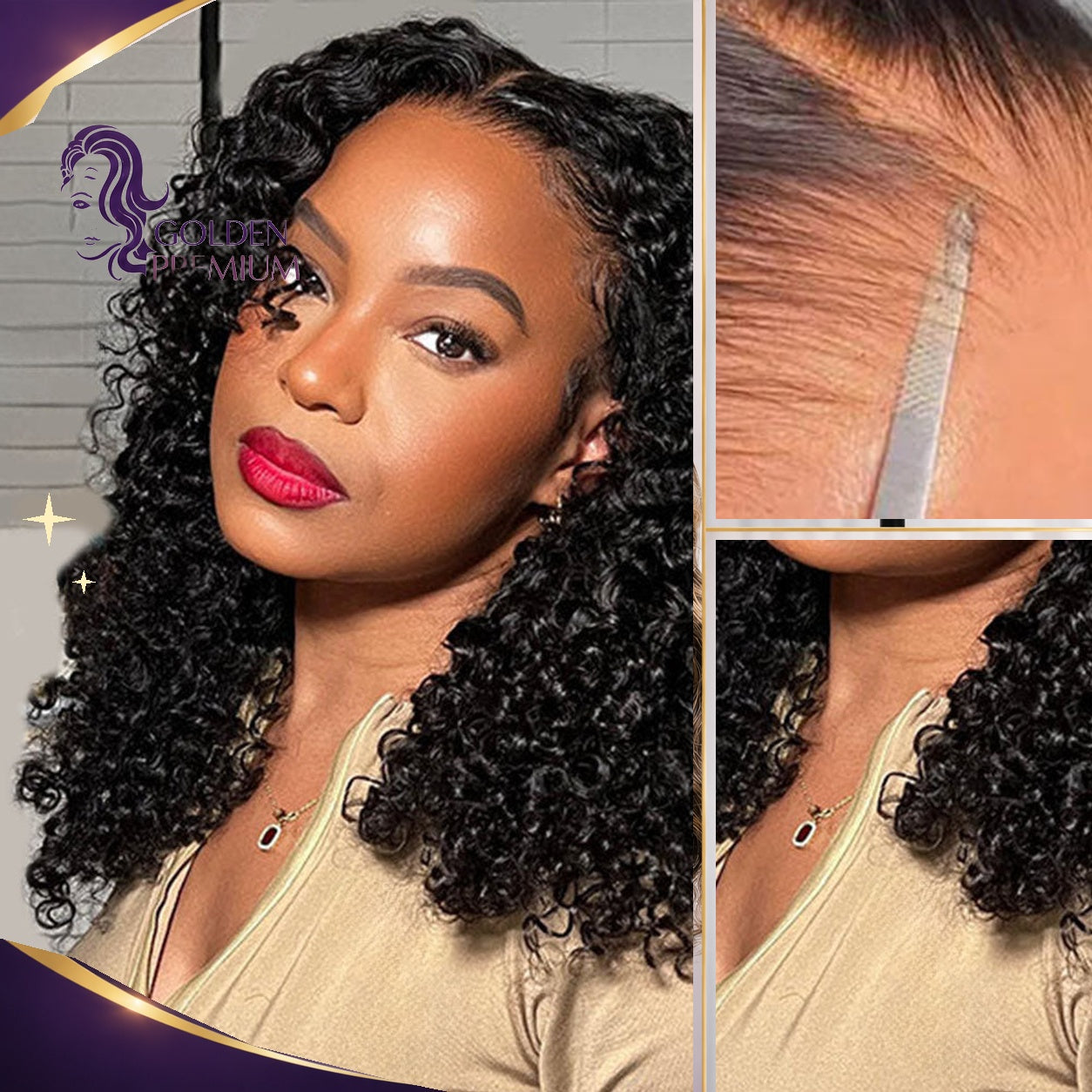 Golden Premium 13x6 Jerry Curly  Wig –  TRANSPARENT Lace Frontal | Invisible Knots | Virgin Human Hair | Natural Black