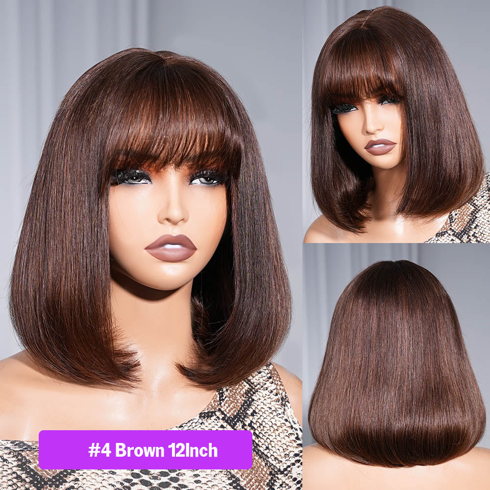 GOLDEN PREMIUM Signature Bang Bob STRAIGHT INDIAN HAIR GLUELESS 12 INCH