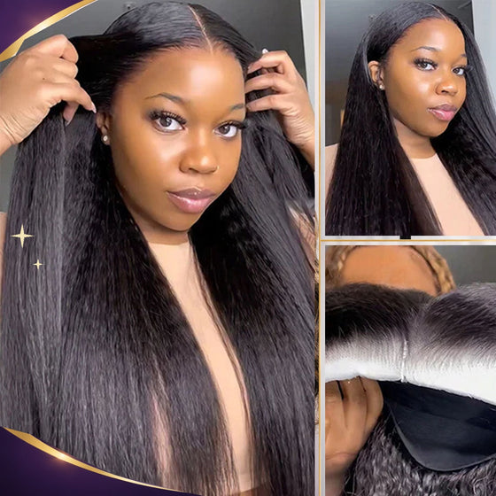 Golden Premium CrownFit™ 13×6 Glueless Wig Yaki Straight | Adjustable Drawstring | 100% Human Hair