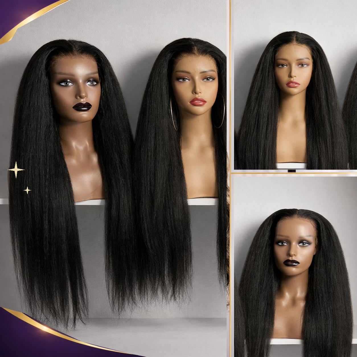 Golden Premium CrownFit™ 13×6 Glueless Wig Yaki Straight | Adjustable Drawstring | 100% Human Hair