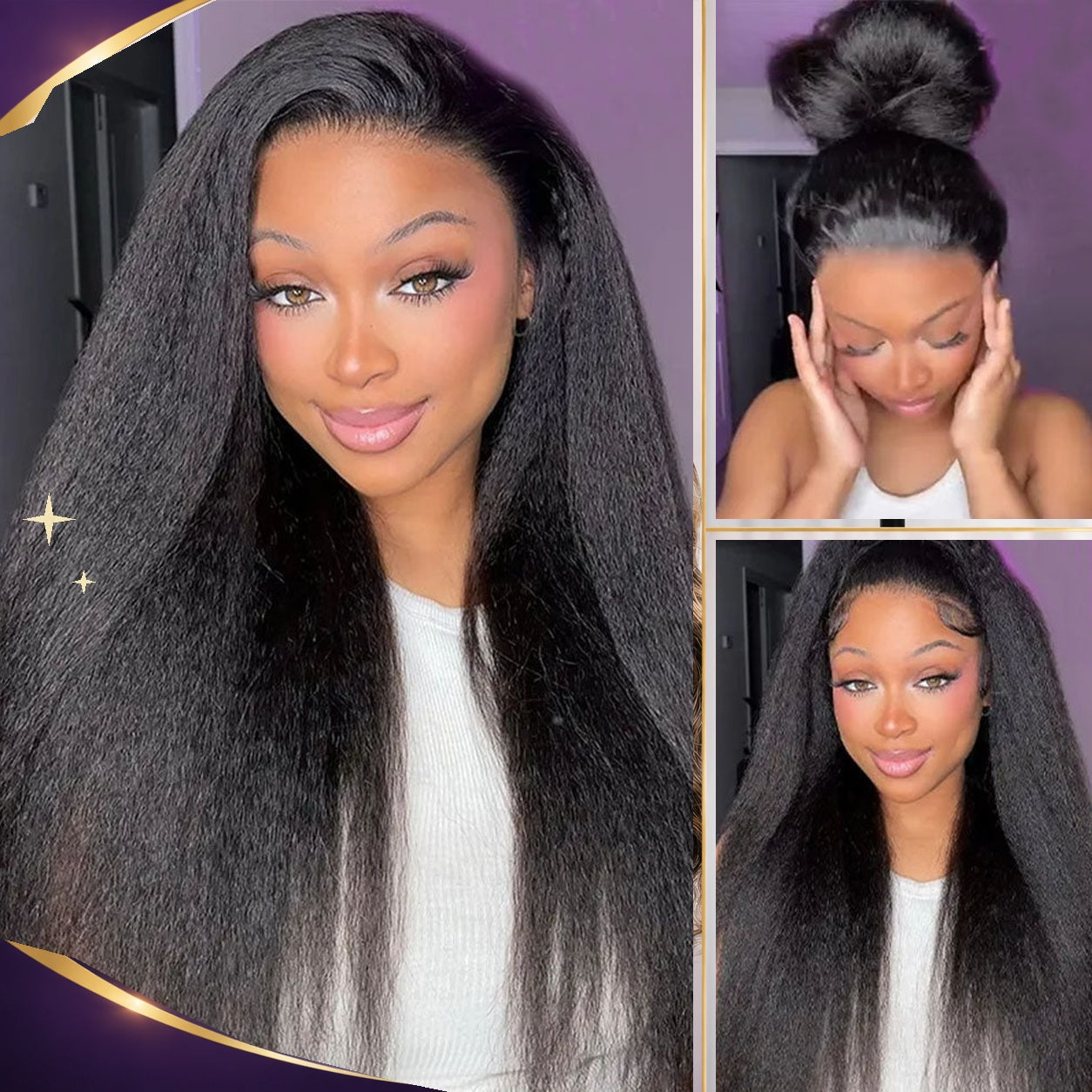 Golden Premium CrownFit™ 13×6 Glueless Wig Yaki Straight | Adjustable Drawstring | 100% Human Hair