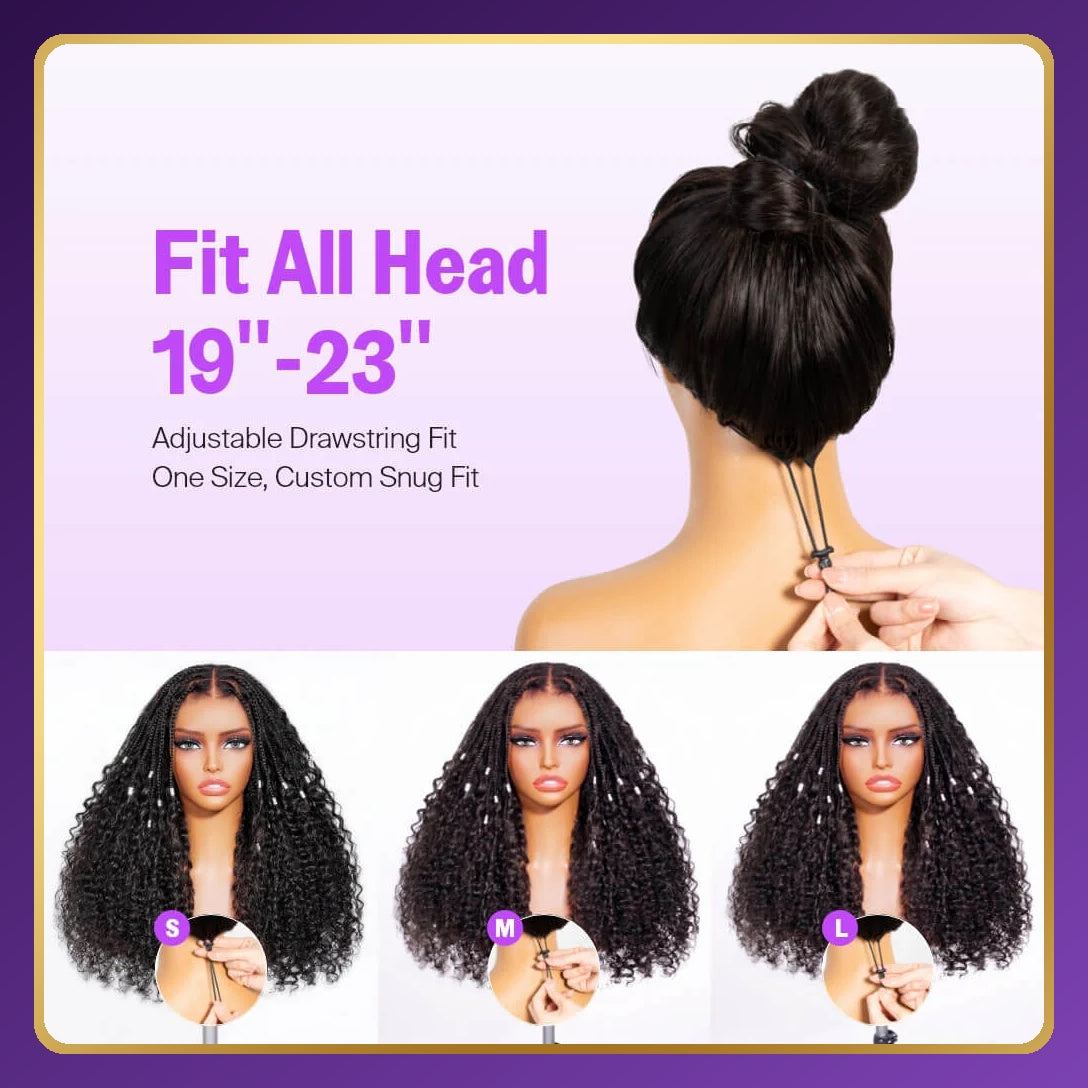 Golden Premium BraidLuxe™ 13×6 HD Lace Glueless Boho Braids Wig | Deep Curly | 250% Density | Drawstring | 100% Human Hair