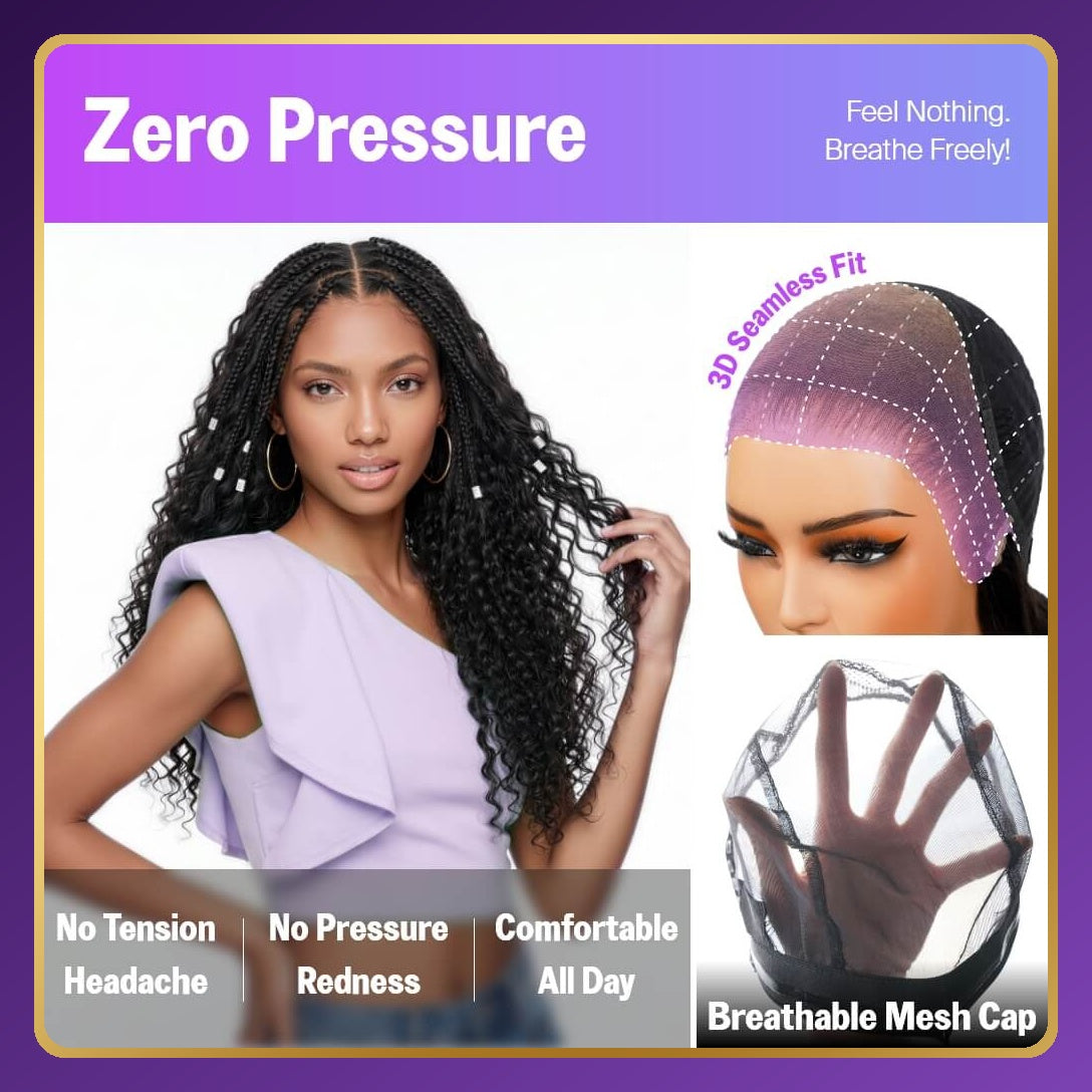 Golden Premium BraidLuxe™ 13×6 HD Lace Glueless Boho Braids Wig | Deep Curly | 250% Density | Drawstring | 100% Human Hair