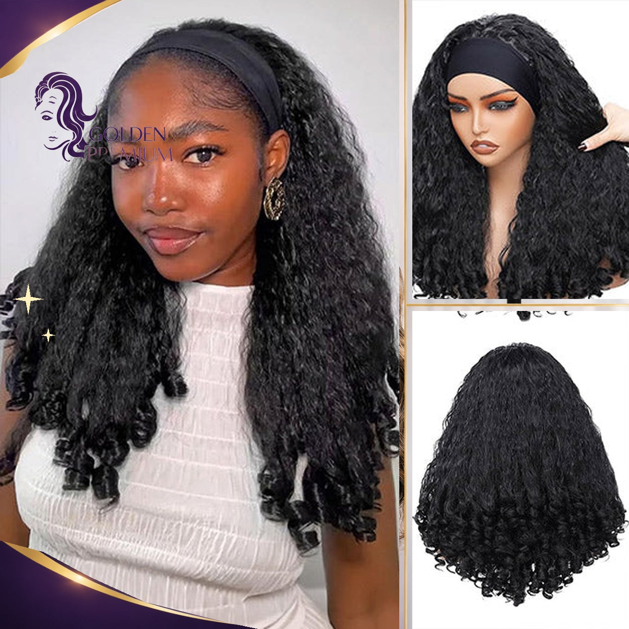Perruque bandeau Golden Premium CrownFit™ Kinky Yaki | Cheveux 100 % humains indiens | Noir naturel