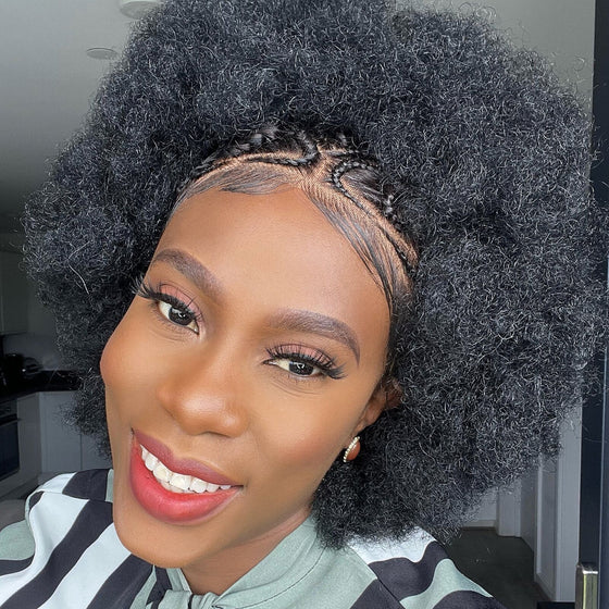 GPH perruque natteGolden Premium Courte Vague Afro Bouclée 13x6lace Perruque Avant Perruque Tressée Cornrow Pour Femmes Noires Perruque Frontale Transparente Crépue Bouclée | 100% Cheveux Humains Indiens