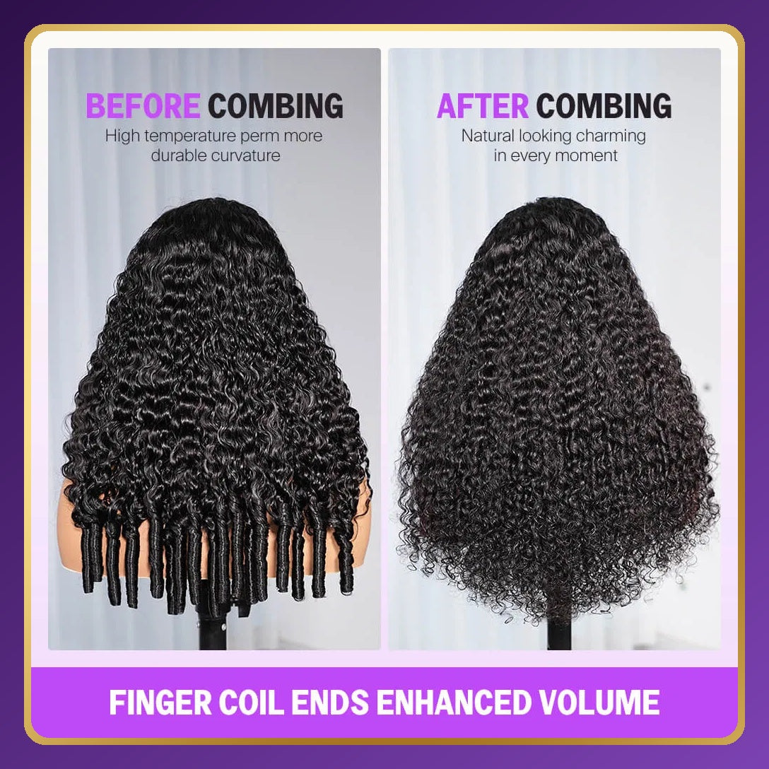 Golden Premium CrownFit™ 13×6 Transparent  Lace Glueless Burmese Curly Wig | Finger Coil Ends | Adjustable Drawstring | 100% Indian Human Hair