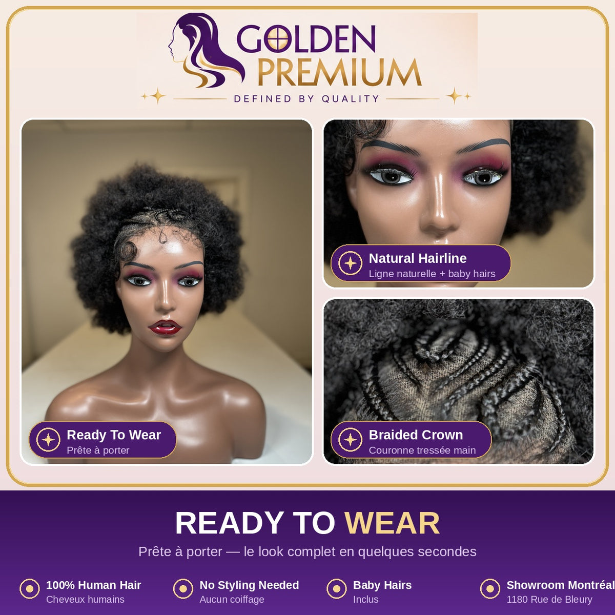 GPH perruque natteGolden Premium Courte Vague Afro Bouclée 13x6lace Perruque Avant Perruque Tressée Cornrow Pour Femmes Noires Perruque Frontale Transparente Crépue Bouclée | 100% Cheveux Humains Indiens