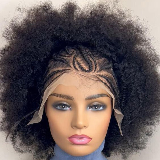 GPH perruque natteGolden Premium Courte Vague Afro Bouclée 13x6lace Perruque Avant Perruque Tressée Cornrow Pour Femmes Noires Perruque Frontale Transparente Crépue Bouclée | 100% Cheveux Humains Indiens
