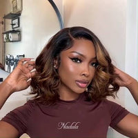 GOLDEN PREMIUM Caramel/BLACK /ORANGE Glow Bob — Ombre Body Wave Bob Wig