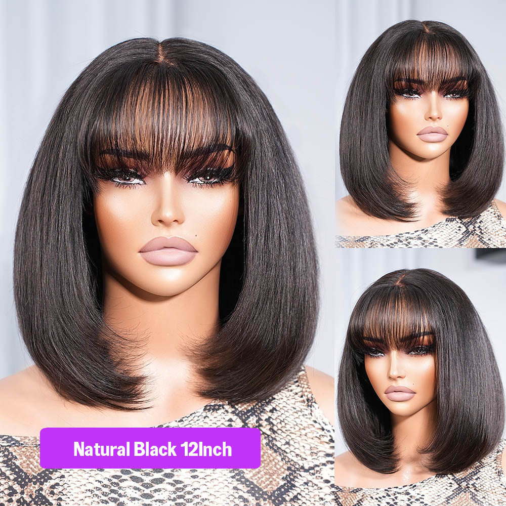 GOLDEN PREMIUM Signature Bang Bob STRAIGHT INDIAN HAIR GLUELESS 12 INCH