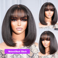 GOLDEN PREMIUM Signature Bang Bob STRAIGHT INDIAN HAIR GLUELESS 12 INCH