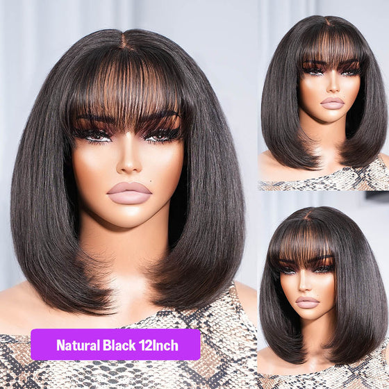 GOLDEN PREMIUM Signature Bang Bob STRAIGHT INDIAN HAIR GLUELESS 12 INCH