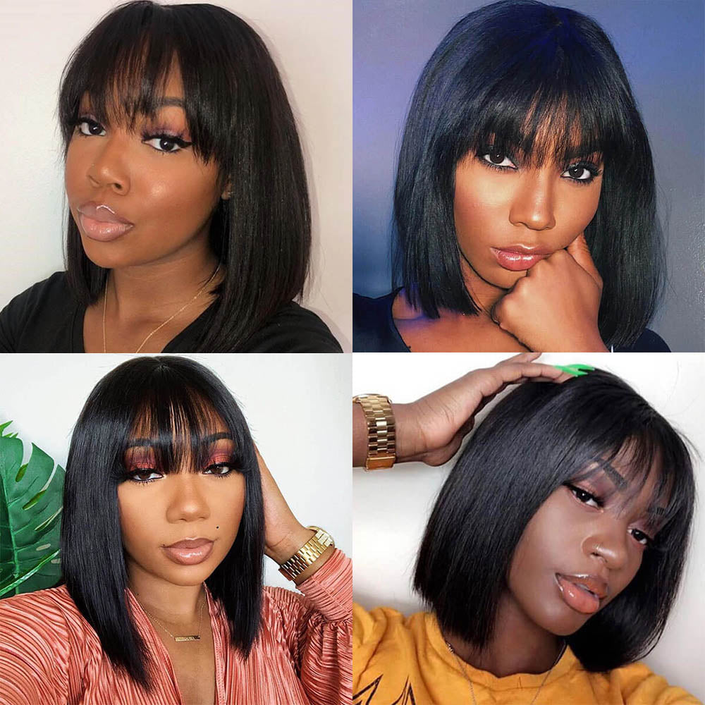 Golden premium bob straight wigs bang/no bang 10 inch human hair NO LACE