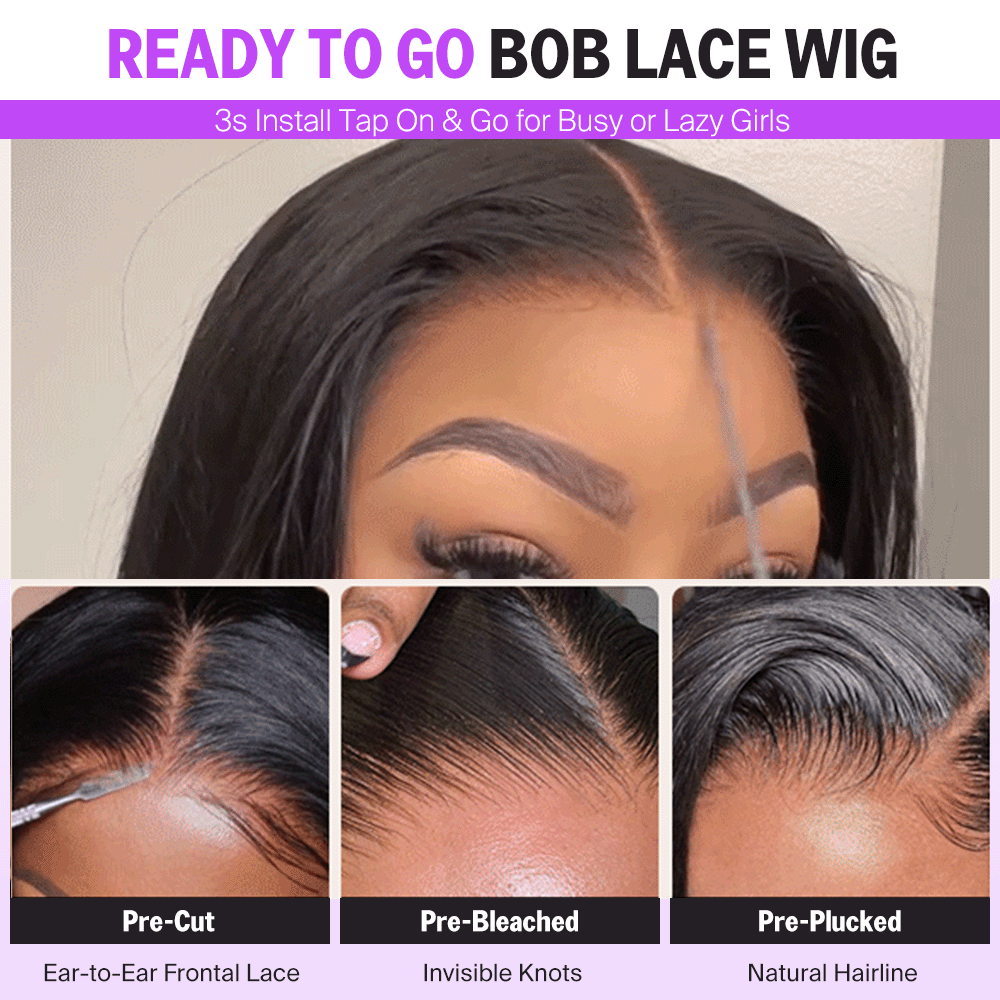 Golden Premium CrownFit™ 13×6 Straight Bob Wig | 250% Density | Transparent Lace | Natural Black