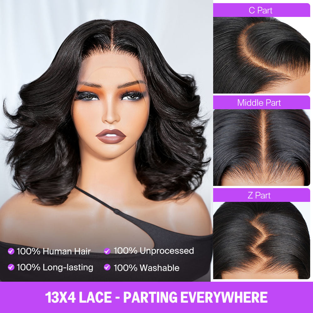 golden premium 13X4 Invisible Knots Short Body Wave Bob Wigs With CLOSURE Lace Natural Hairline