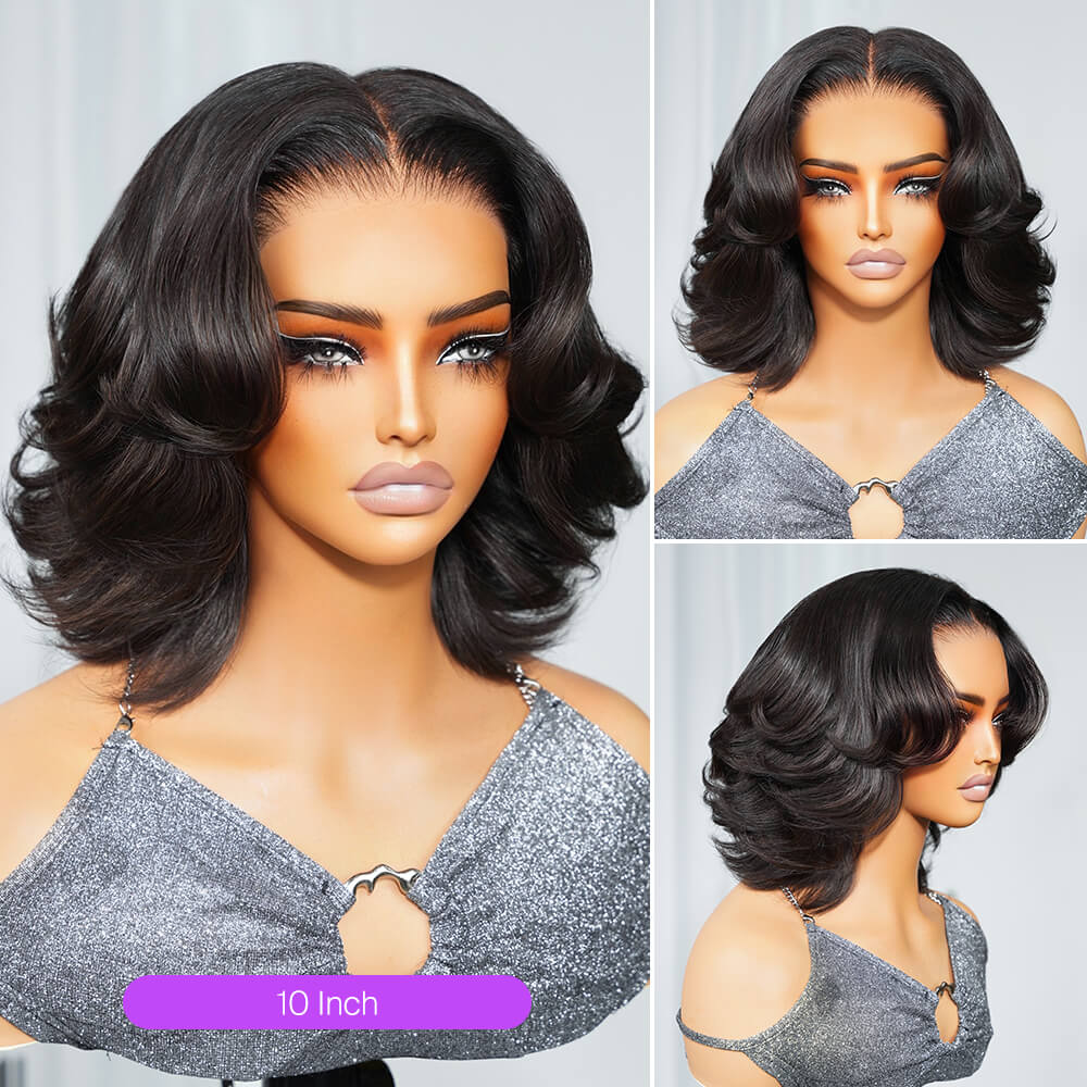 golden premium 13X4 Invisible Knots Short Body Wave Bob Wigs With CLOSURE Lace Natural Hairline