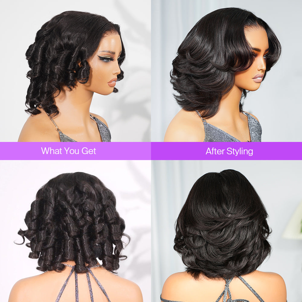 golden premium 13X4 Invisible Knots Short Body Wave Bob Wigs With CLOSURE Lace Natural Hairline