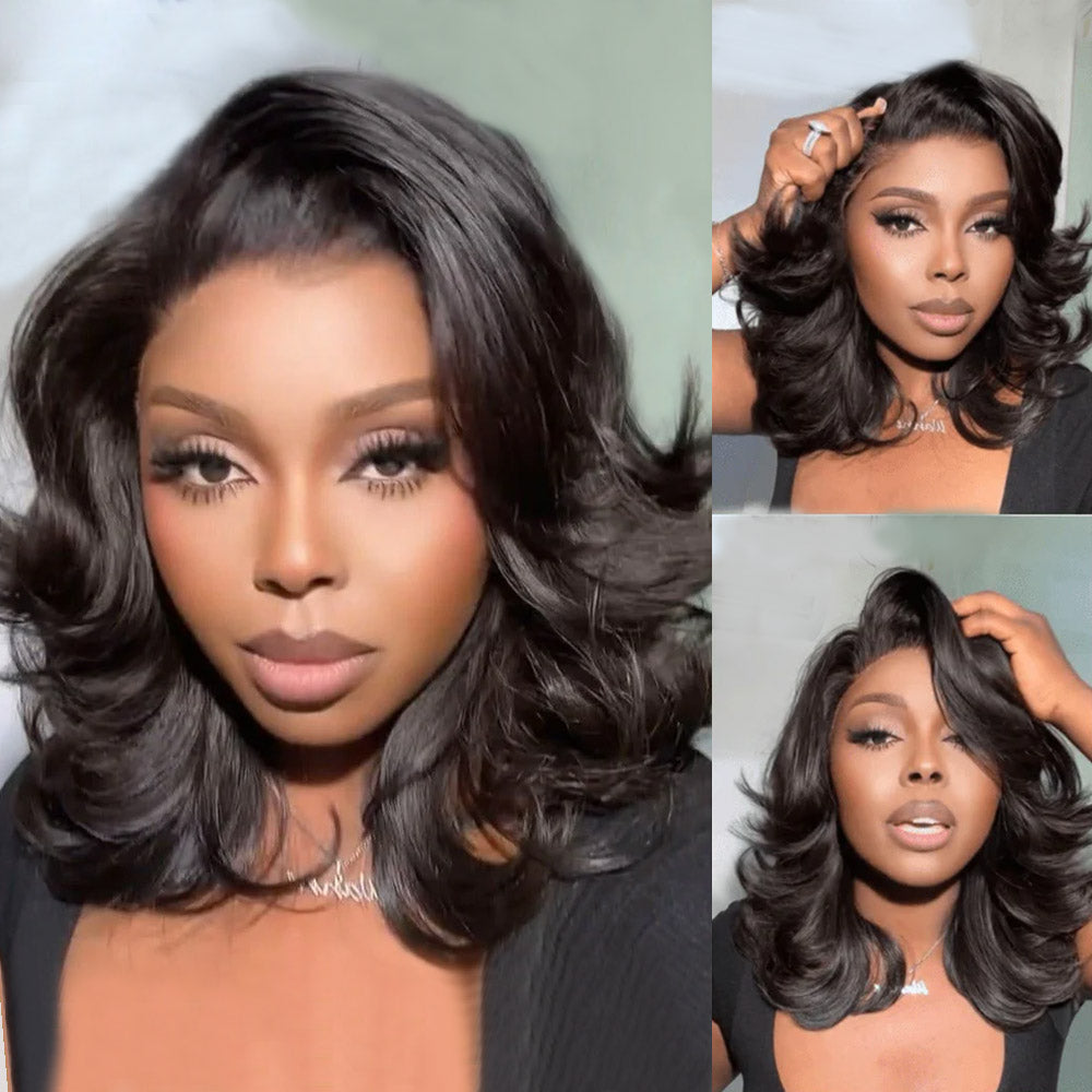 golden premium 13X4 Invisible Knots Short Body Wave Bob Wigs With CLOSURE Lace Natural Hairline