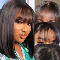 GOLDEN PREMIUM Signature Bang Bob STRAIGHT INDIAN HAIR GLUELESS 12 INCH
