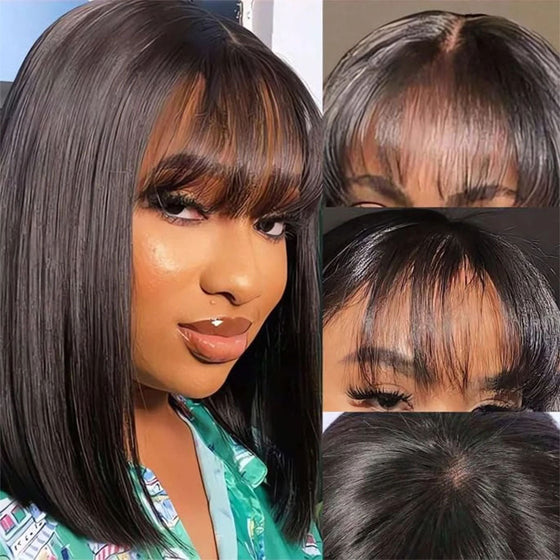Golden Premium Signature Bang Bob | Straight human Hair | Glueless 12 Inch