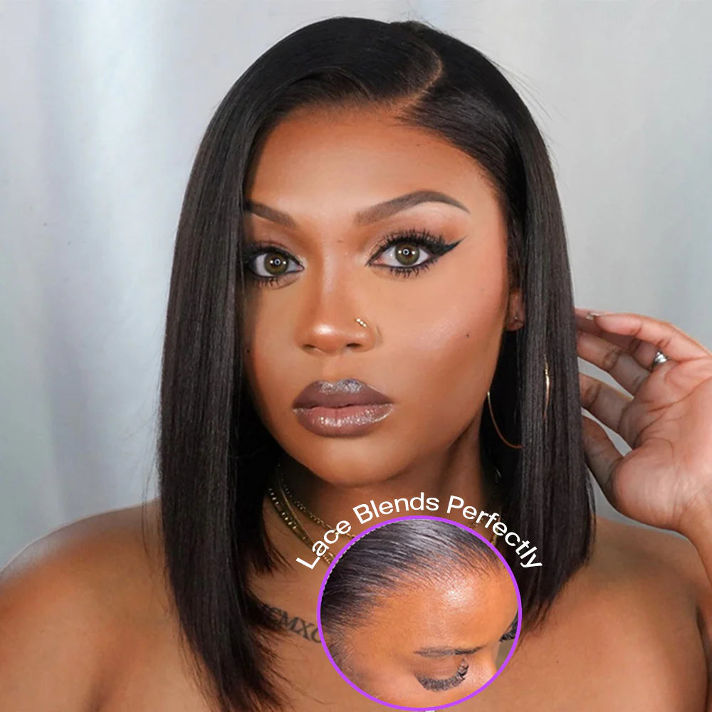 Golden Premium 13x6 Three-Go™ Straight Bob Wig 250% Density Invisible Knots Natural Black Beginner Friendly