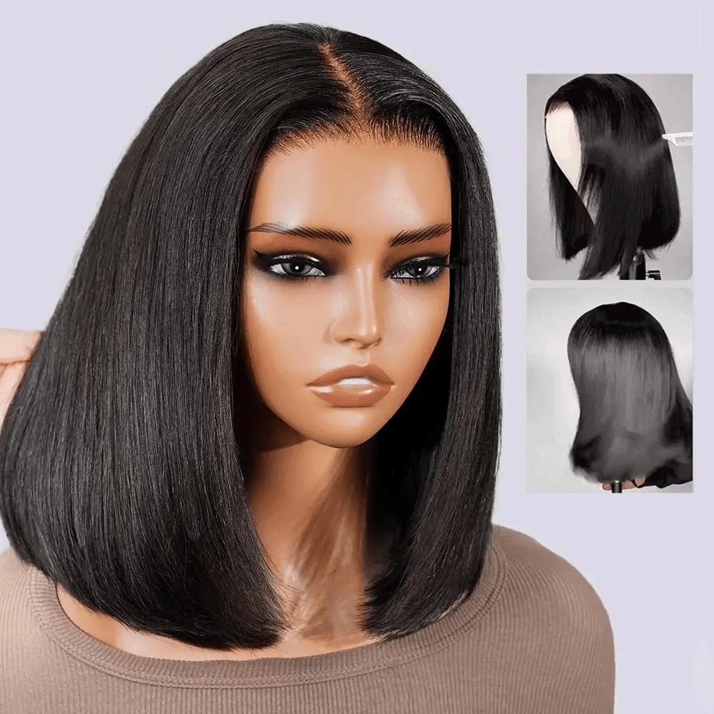 Golden Premium 13x6 Three-Go™ Straight Bob Wig 250% Density Invisible Knots Natural Black Beginner Friendly