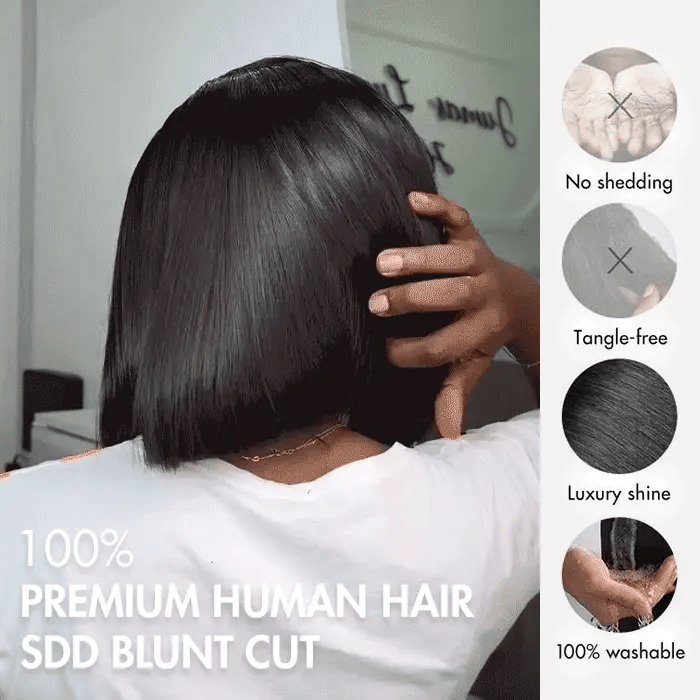Perruque Bob Lisse Coupe Franche 2x6 Pouces avec Raie Profonde Cheveux Naturels du Vietnam Densité 220%